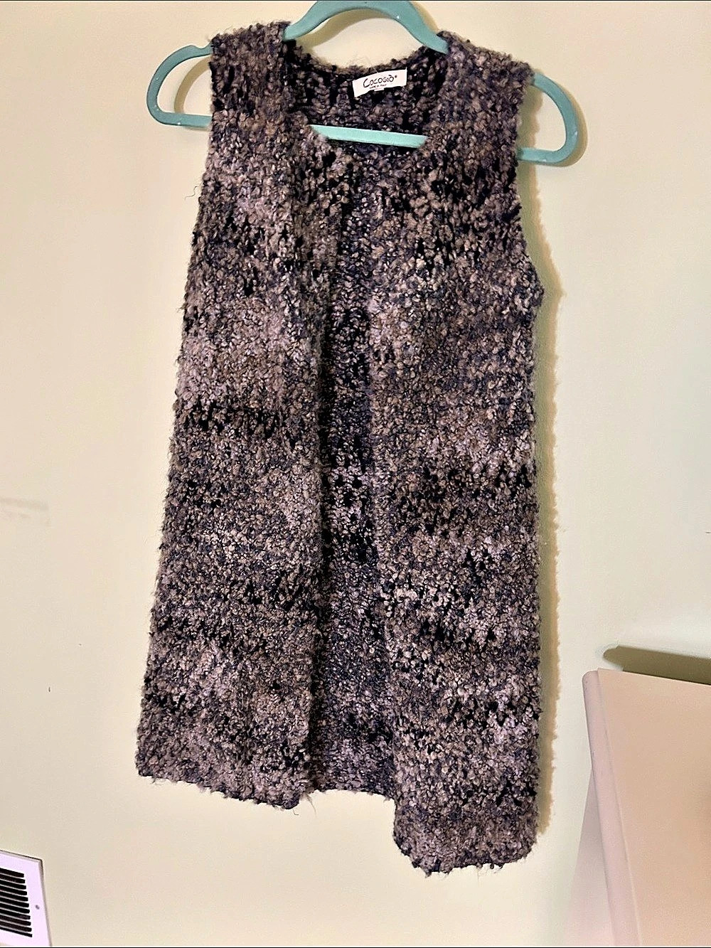Cocogio Textured Open Front Cardigan in Black & Gray